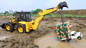 Toy JCB and Muddy Truck Rescue Mission Adventure