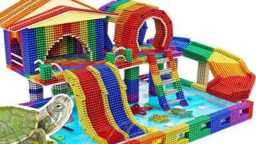 Rainbow Magnet Ball Turtle Playground with Water Slides and Fun Pool