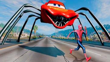 Giant Spider Car Chase! Superhero Runners Escape on the Highway Adventure